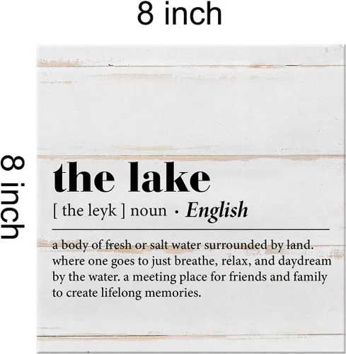 Vista 2 de Lienzo decorativo con texto en inglés "Country the Lake" (Country the Lake) - Póster con temática de lago, pintura enmarcada de 8 x 8 pulgadas