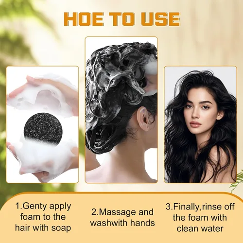 Vista 7 de Atsy Jabón en barra de cabello gris, jabón negro natural para cobertura de cabello gris, barra de champú oscurecimiento con ginseng y sésamo negro