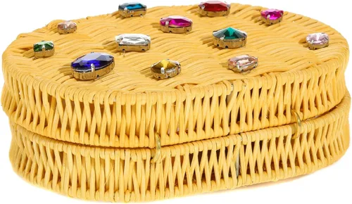 Vista 4 de MILANBLOCKS - Bolso de mano de mimbre con asa superior y diamante de miel para mujer bolso de mano acrílico Lucite para fiesta Mimbre de diamante