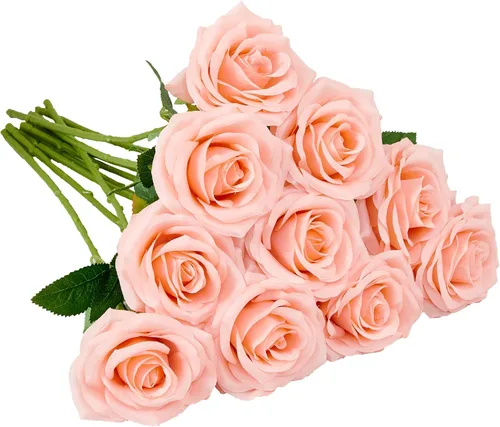 Vista 47 de 10 rosas artificiales abiertas, tallos de rosas artificiales para arreglos de boda, ramo de novia, centro de mesa, flores de seda sintética falsas