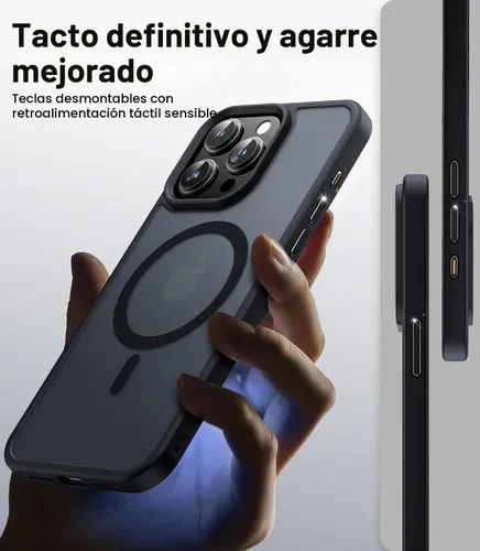 Vista 5 de Meifigno Magic Mag Series - Funda para iPhone 15 Pro, protección de grado militar y compatible con MagSafe, parte trasera translúcida mate con Negro