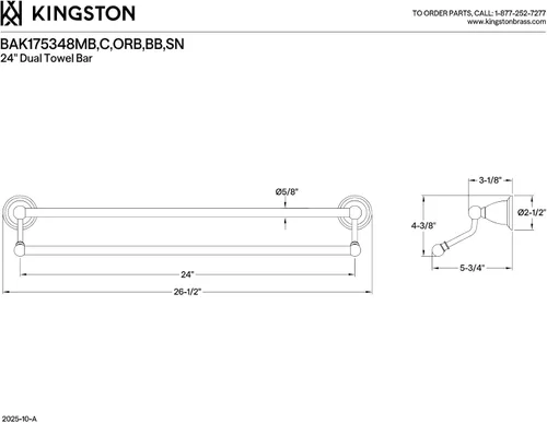 Vista 2 de Kingston BAK175348BB - Juego de accesorios de baño, latón cepillado Cobrizo cepillado