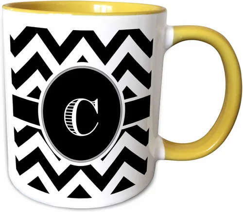 Vista 11 de 3dRose Taza verde bicolor con monograma de cheurón en blanco y negro con inicial C de 11 oz
