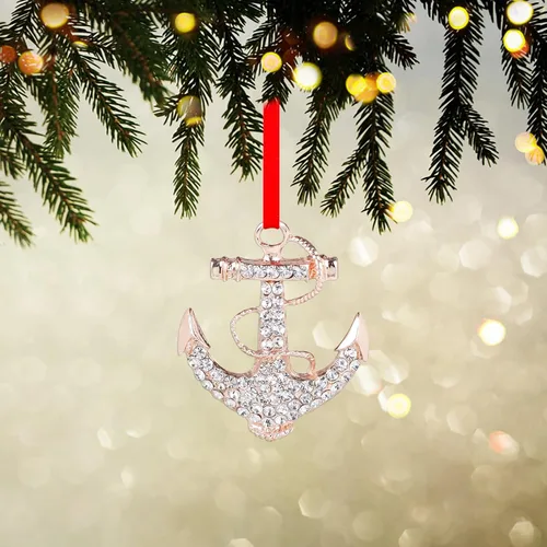 Vista 5 de WaaHome Adorno náutico de Navidad de ancla plateada 2025 – Ancla de metal azul marino recuerdo, adornos de árbol de Navidad, decoraciones, adornos