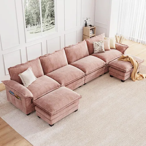 Vista 32 de KKL Sofá Seccional Modular de 89 Pulgadas, Sofá de Amor de 2 Asientos Sofá Nube con Asiento Profundo, Sofás Seccionales de Chenilla para Sala