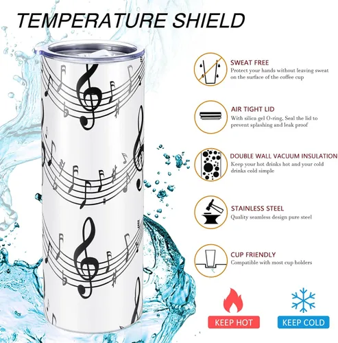 Vista 6 de Mimorou Vaso de notas musicales de 20 onzas con tapa, popote y cepillo, regalo de agradecimiento para profesores, regalo de graduación 2026, taza