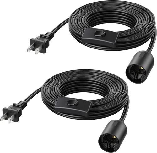 Vista 10 de Cable Matters Paquete de 2 cables de luz colgantes con interruptor, 8 pies, color negro Enchufe de lámpara, interruptor incorporado, enchufe
