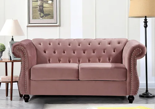 Vista 21 de Container Furniture Direct Feinstein - Sofá de terciopelo moderno Chesterfield para sala de estar con cabezas de clavos, acolchado de diamante