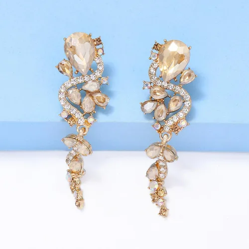 Vista 2 de Caiyao Aretes colgantes con diamantes de imitación para mujer, de cristal brillante, para novia, dama de honor, boda, aretes largos y coloridos