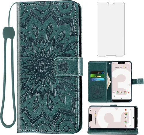Vista 12 de Funda de teléfono para Google Pixel 3 XL con protector de pantalla de vidrio templado y funda magnética de cuero, soporte para tarjetas, accesorios
