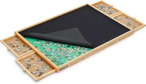 Vista 5 de Tablero de rompecabezas de madera de 1500 piezas con 4 cajones para almacenar rompecabezas, mesa de rompecabezas portátil grande de 26 x 35 pulgadas