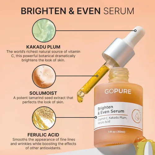 Vista 3 de goPure Actives - Suero de vitamina C, suero iluminador con vitamina C y ácido ferúlico, beneficios hidratantes y antienvejecimiento, mejora