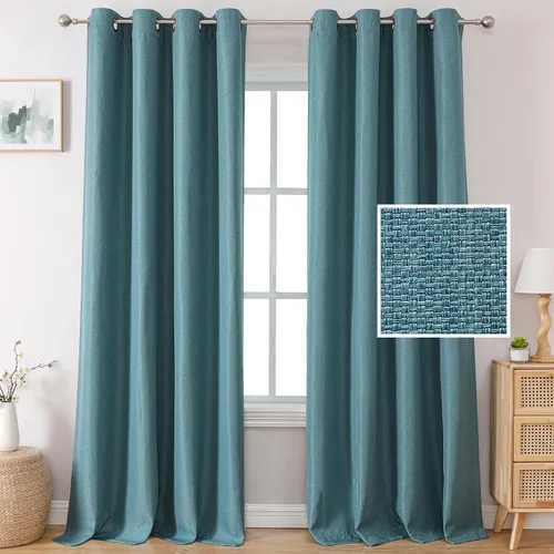 Vista 26 de H.VERSAILTEX Cortinas opacas de lino de 45 pulgadas de largo para dormitorio/sala de estar con aislamiento térmico con ojales, cortinas de lino