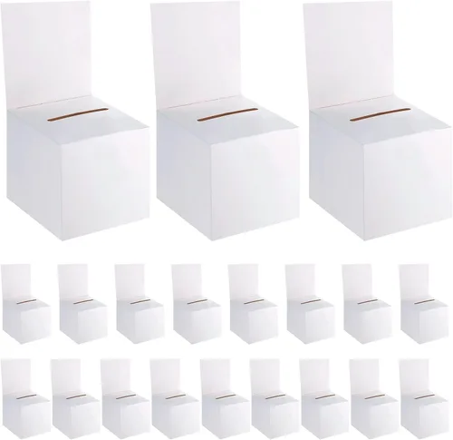 Vista 12 de Juego de 12 cajas para rifas, urnas y buzones de sugerencias con ranura, cajas de cartón para rifas de 15 x 15 x 15 cm con ranura para boletos