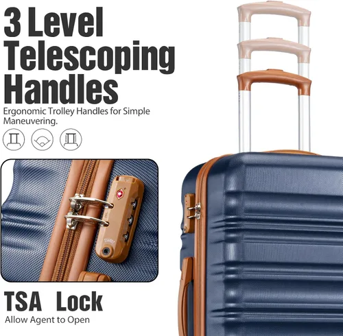 Vista 2 de LONG VACATION Juego de equipaje de 4 piezas de ABS hardshell TSA Lock Spinner Ruedas equipaje de mano en maleta, marino, Abs Hardshell Tsa Lock