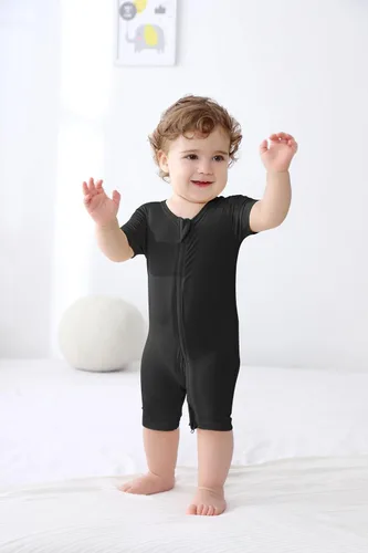 Vista 3 de GUISBY Rayón hecho de pijama de bambú para bebé, mameluco de manga corta sin pies, con cremallera de 2 vías