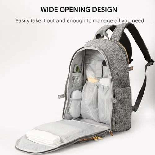 Vista 4 de SUNVENO Mochila para pañales, bolsas de pañales grandes para bebés con cambiador portátil para mamás y papás, Gris, Mochilas de viaje