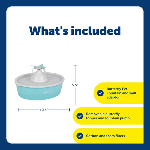 Vista 3 de PetSafe Fuente de agua Butterfly Cat con bomba y filtros, bonito dispensador de agua con capacidad de 50 onzas, bomba y filtros mantienen el agua