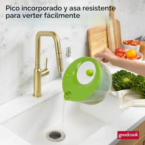 Vista 6 de GoodCook Deluxe, para ensalada, 6 cuartos de galón de capacidad, perilla de giro fácil, boquilla de vertido integrada, cesta multiuso, duradero