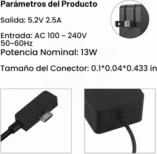 Vista 3 de Cargador Surface 3 13W 5.2V 2.5A Adaptador de Corriente CA Cargador de Cable de Reemplazo para Microsoft Surface 3, Modelo 1623 1624 1645 Tablet