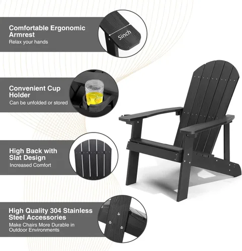Vista 5 de Silla Adirondack, sillas de plástico resistentes a todo tipo de clima, con soporte para tazas, 5 pasos fáciles de instalar, sillas de exterior
