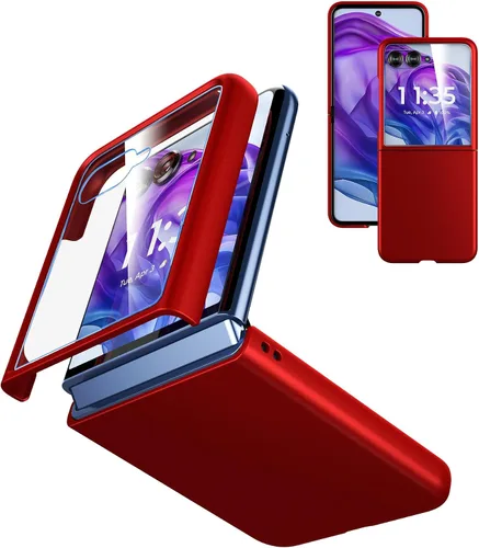Vista 9 de Cresee Funda para Motorola Razr Plus 2023 Con Protector De Pantalla Externa - Funda De Teléfono De PC Dura Delgada Para Moto Razr+2023 - Negro+Vidrio