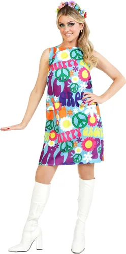 Vista 4 de Fun Shack Disfraz hippie Groovy para mujer, vestido de los años 70 y 60