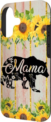 Vista 2 de Mama Bear Rustic Woodgrain Sunflower Farmhouse Country Mama Case for iPhone 17