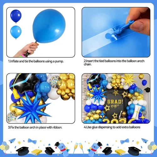 Vista 7 de Kit de arco de globos de graduación azul y dorado 2026, decoraciones de graduación 2026, globos dorados del número 2026 con explosión de estrella