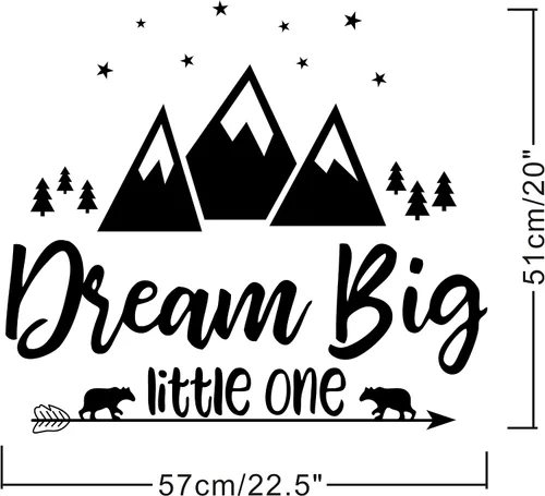 Vista 4 de Dream Big Little One - Calcomanías de pared con cita para guardería, calcomanías de pared de bosque, calcomanías de pared de vinilo para niños