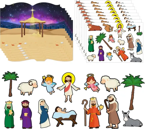 Vista 8 de FaCraft Pegatinas de Belén para niños, 24 hojas, manualidades religiosas Multi-1