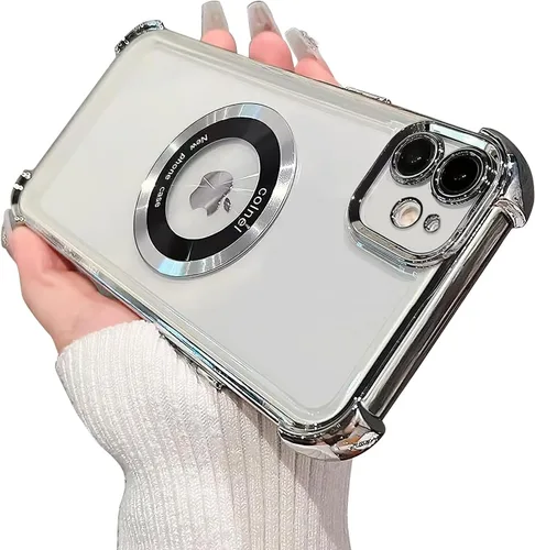 Vista 69 de Funda magnética transparente para iPhone 11, funda de lujo con cuatro esquinas brillantes, protección a prueba de golpes de grado militar