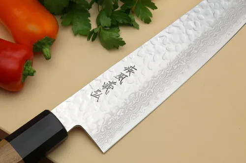 Vista 4 de Yoshihiro VG-10 Cuchillo de chef japonés Gyuto de Damasco martillado de 46 capas (mango de ambrosía octogonal) (7 pulgadas (7.087 in)