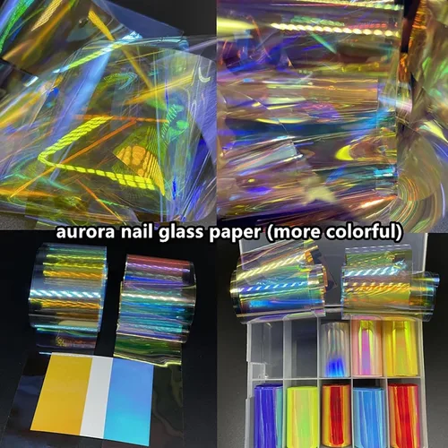 Vista 9 de 20 hojas de papel de celofán iridiscente para uñas, hojas rotas, láminas holográficas, calcomanías de uñas de aurora, diseños de uñas reflectantes