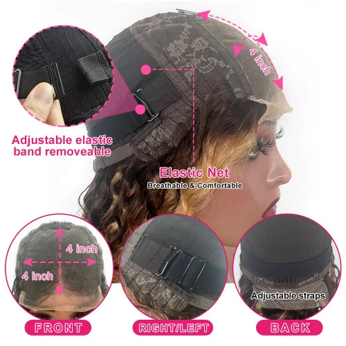 Vista 4 de FIRIEYA - Pelucas de cabello humano con encaje frontal de 24 pulgadas, color degradado 4/27, con reflejos, pre-depiladas, densidad del 180