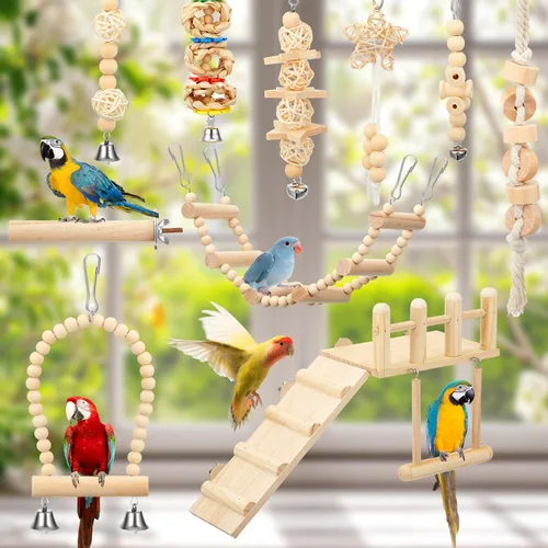 Vista 6 de 10 piezas de juguetes de pájaros para periquitos jaula accesorios loro swing juguetes