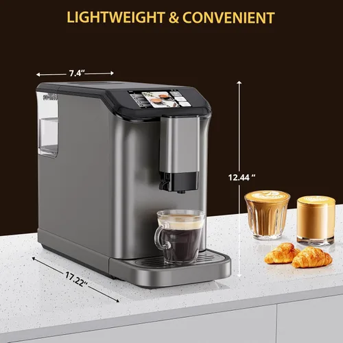 Vista 7 de Garvee Máquina de café expreso totalmente automática con molinillo integrado y espumador de leche, cafetera para 4 bebidas y café con leche