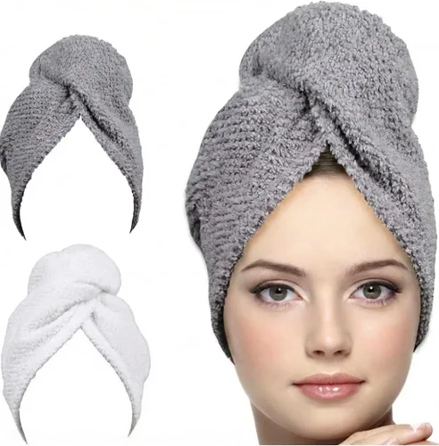 Vista 16 de KEEPOZ Toalla para el cabello de secado rápido, 100% algodón, súper absorbente, turbante para la cabeza para mujeres con botón, productos