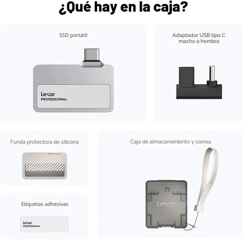 Vista 9 de Lexar SSD portátil Go de 1 TB, lectura de 1050 MB/s, USB 3.2 Gen 2
