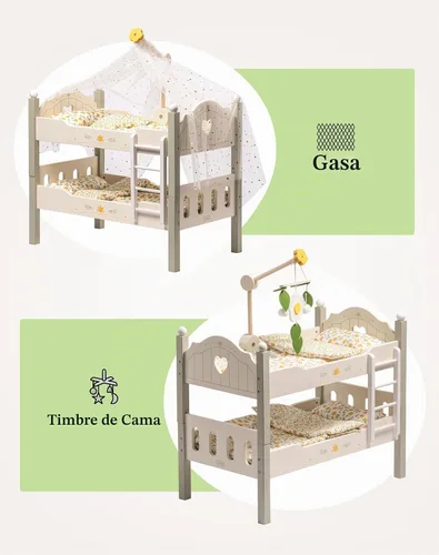 Vista 6 de ROBUD Cuna para Muñeca de Bebé, Camas de Madera para Muñecas de 20 Pulgadas, Literas Verdes para Muñeca de Bebé con Tul, Cama para Muñeca American