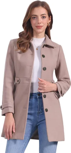 Vista 22 de Abrigo clásico de invierno con bolsillos de Allegra K para mujer; chaquetón de botonadura sencilla Verde militar