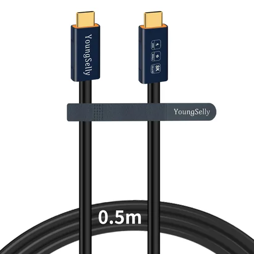 Vista 7 de Cable USB C codo hembra a macho de 1.64 pies, compatible con Thunderbolt 4/3, USB4/3, soporta carga rápida de 240 W (48 V/5 A máximo), transferencia