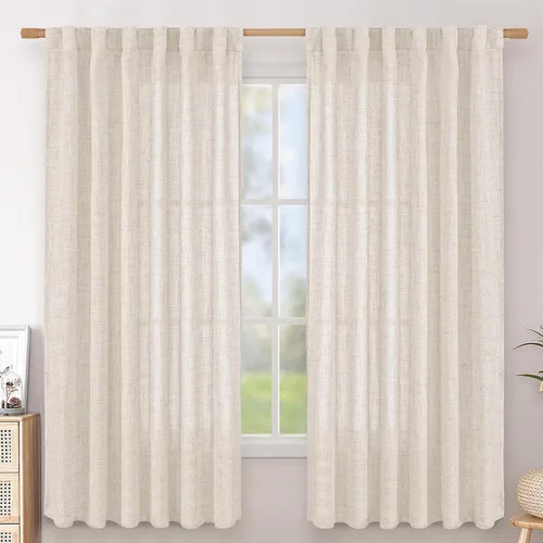 Vista 97 de BGment Cortinas cortas de lino marrón de 36 pulgadas de largo para ventanas, pequeñas cortinas de gasa semitransparentes para cocina, cafetería