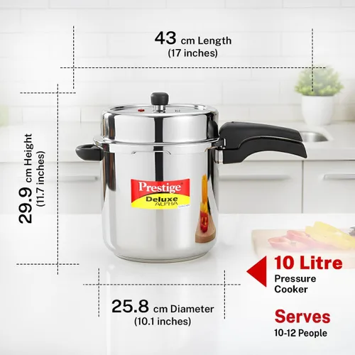 Vista 3 de Prestige Deluxe Alpha Svachh - Olla a presión de acero inoxidable con base Alpha y tapa profunda para control de derrames, (10 litros)