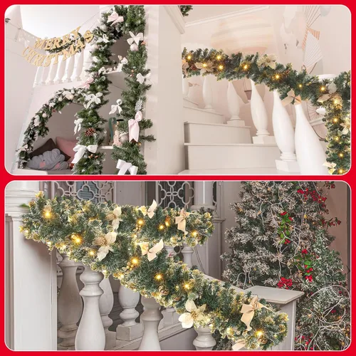 Vista 7 de Ceenna 2 guirnaldas de Navidad de 6 pies con luces, guirnalda artificial preiluminada de Navidad con bayas de pino, decoración de chimenea