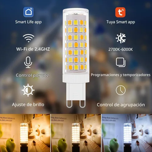 Vista 5 de Paquete de 2 bombillas LED inteligentes con Wi-Fi regulables con base G9, compatibles con Amazon Alexa y Google Assistant, blanco cálido a frío