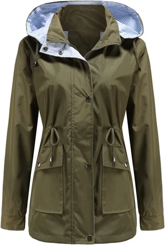 Vista 2 de MODFUL Chubasquero impermeable para mujer, chaqueta impermeable con capucha ligera