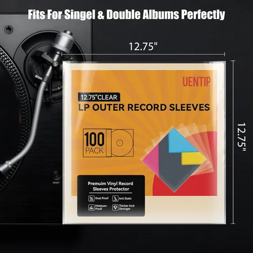 Vista 5 de Paquete de 100 fundas exteriores de vinilo Gatefold, fundas de disco de 12.75 pulgadas, protector de almacenamiento de discos de vinilo profesional