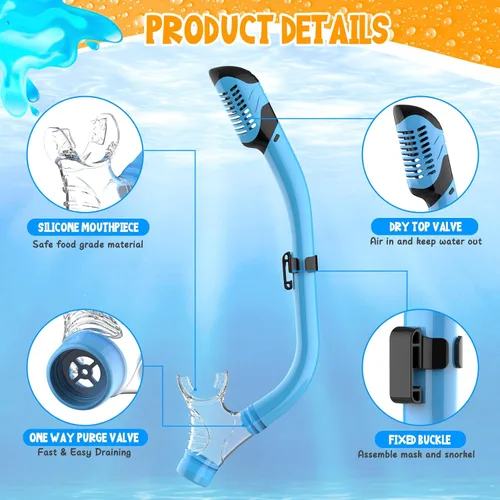Vista 5 de Kids Snorkel Set, Dry Top Snorkeling Gear for Kids, Diving Mask for Youth Boys Girls Age 5-15, Tempered Glass Swimming Goggles Combo Set, Anti-Fog