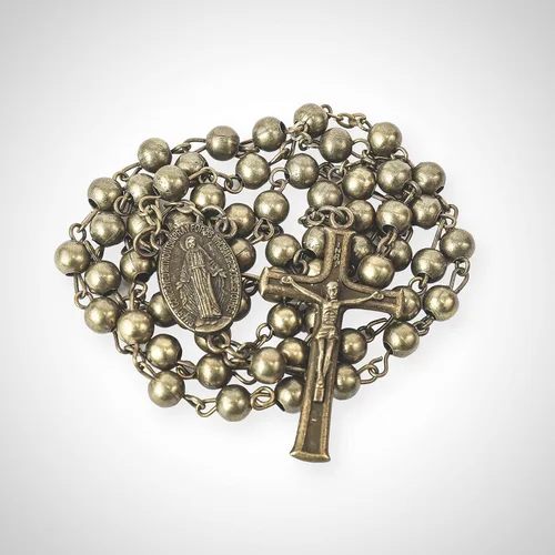 Vista 7 de Nazareth Store Collar con cuentas de rosario de bronce de la Segunda Guerra Mundial con diseño de combate, medalla milagrosa con crucifijo, Zinc, No